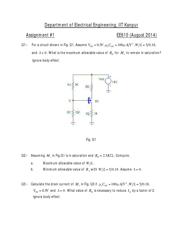 EE610 Assignment: Circuit Analysis Tasks | PDF | Electrical Engineering ...
