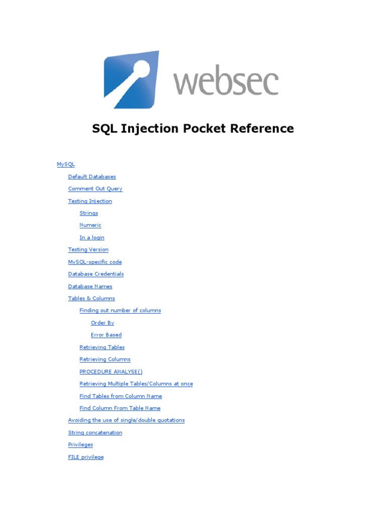 SQL Injection Pocket Reference PDF Microsoft Sql Server Databases
