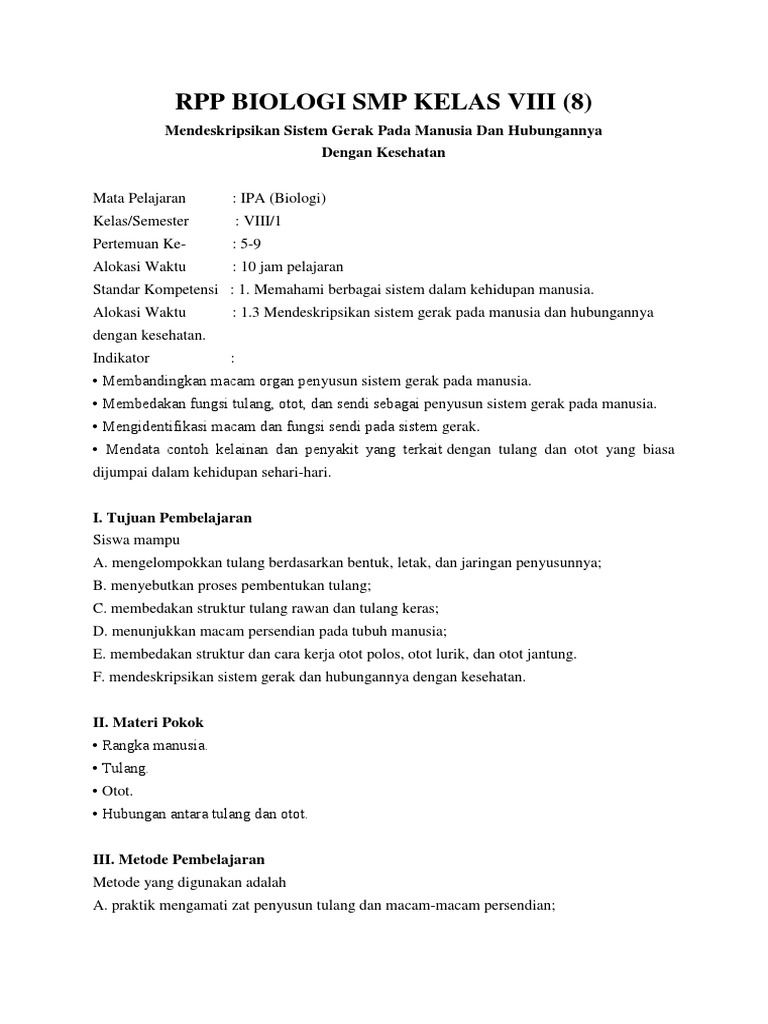 Rpp Biologi Smp Kelas Viii