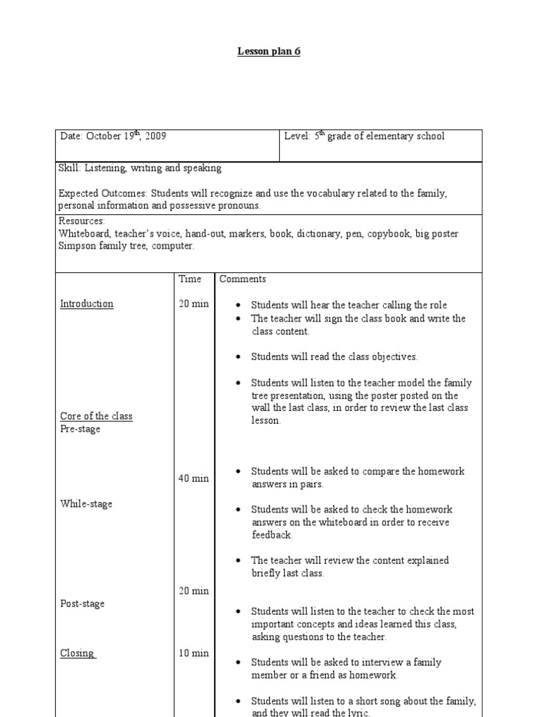 Lesson Plan 19 Oct 2009 - 6 | PDF