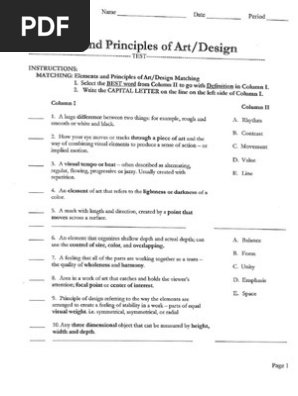 Elements and Principles of Art Quiz Part 1 | PDF