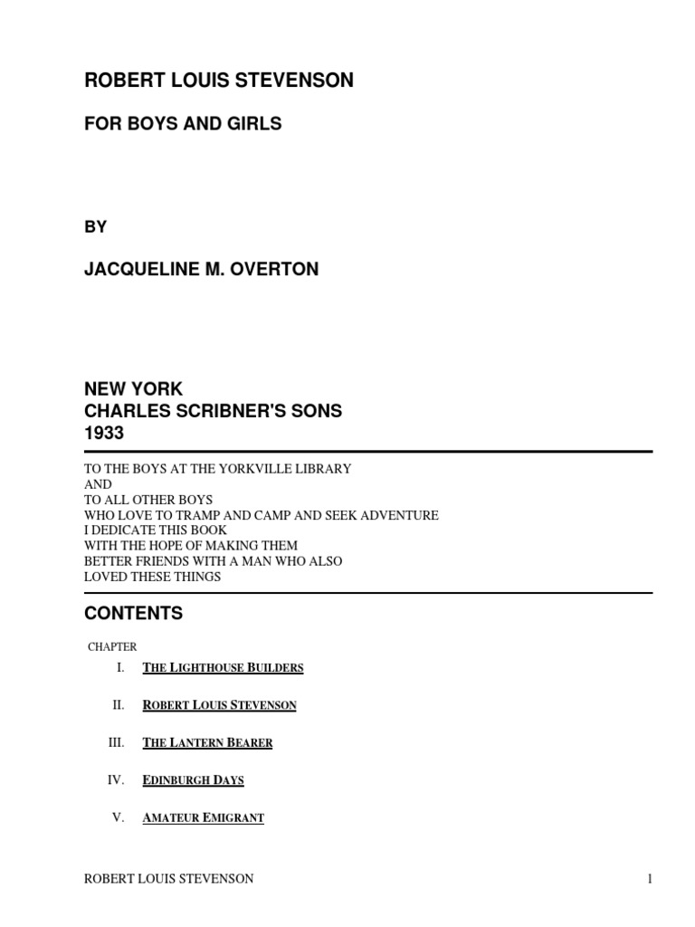 The Life of Robert Louis Stevenson For Boys and Girls by Overton ...