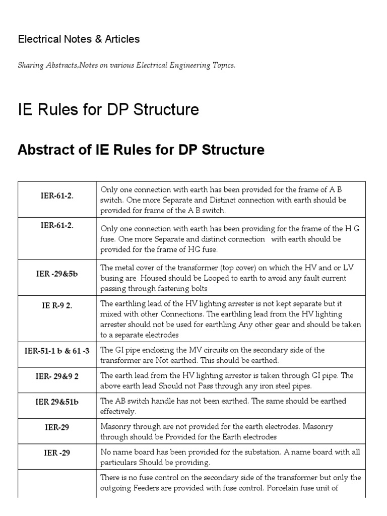 IE Rules for DP Structure in Electricals | PDF | Transformer ...