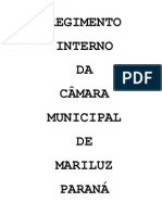 Regimento Interno DA Câmara Municipal DE Mariluz Paraná