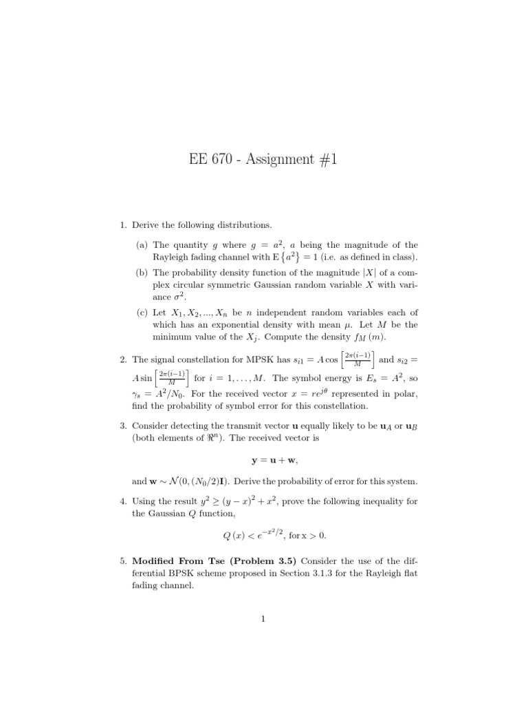 EE 670 Assignment 1: Fading & Detection Analysis | PDF | Teaching ...