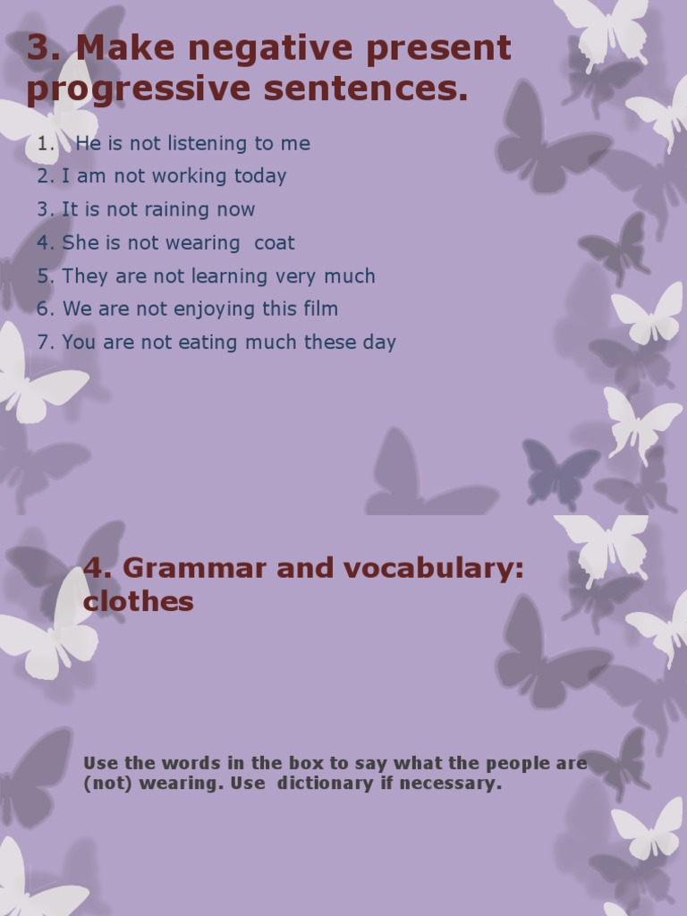 Negative Present Progressive Examples | PDF
