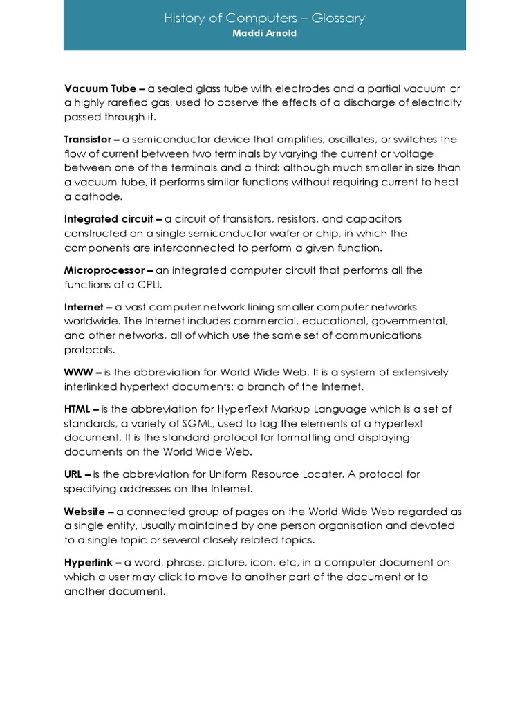 Computer History Glossary Terms | PDF | Computers | Technology ...