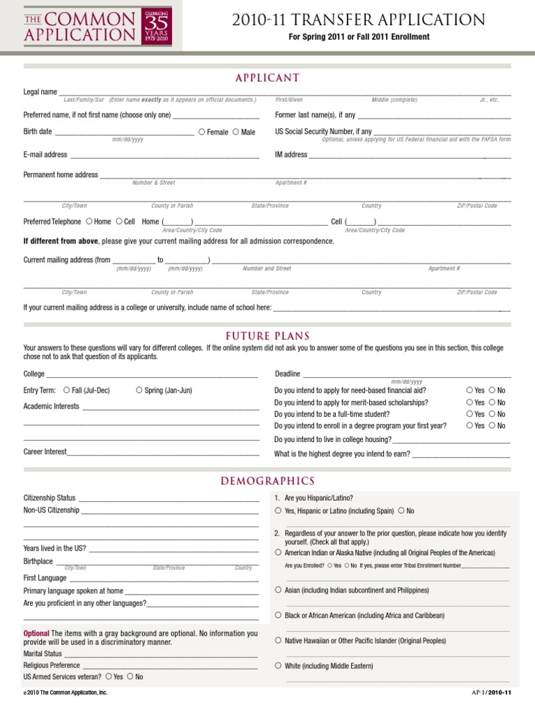 2010-11 Transfer Application Form | PDF | Students | Further Education