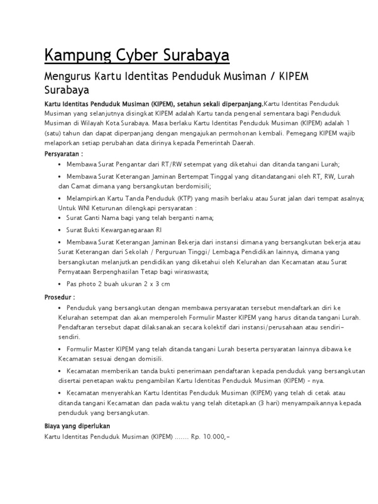Prosedur dan Persyaratan KIPEM Surabaya | PDF