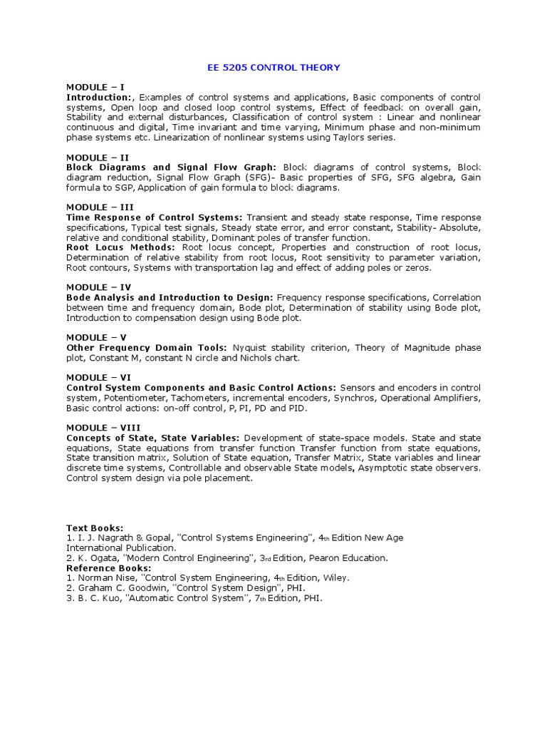 Syllabus 6th Sem | Control Theory | Systems Theory