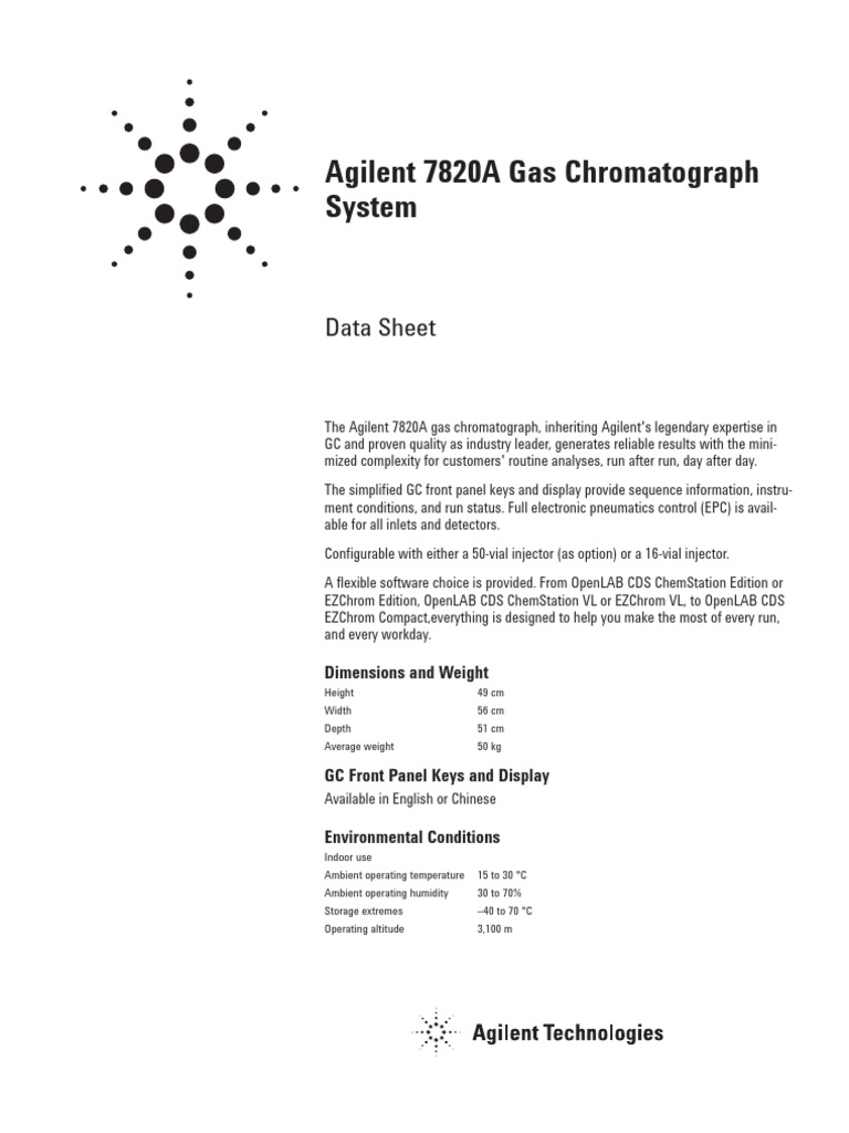 7820a Gc Data Sheet Gas Chromatography Electromagnetic