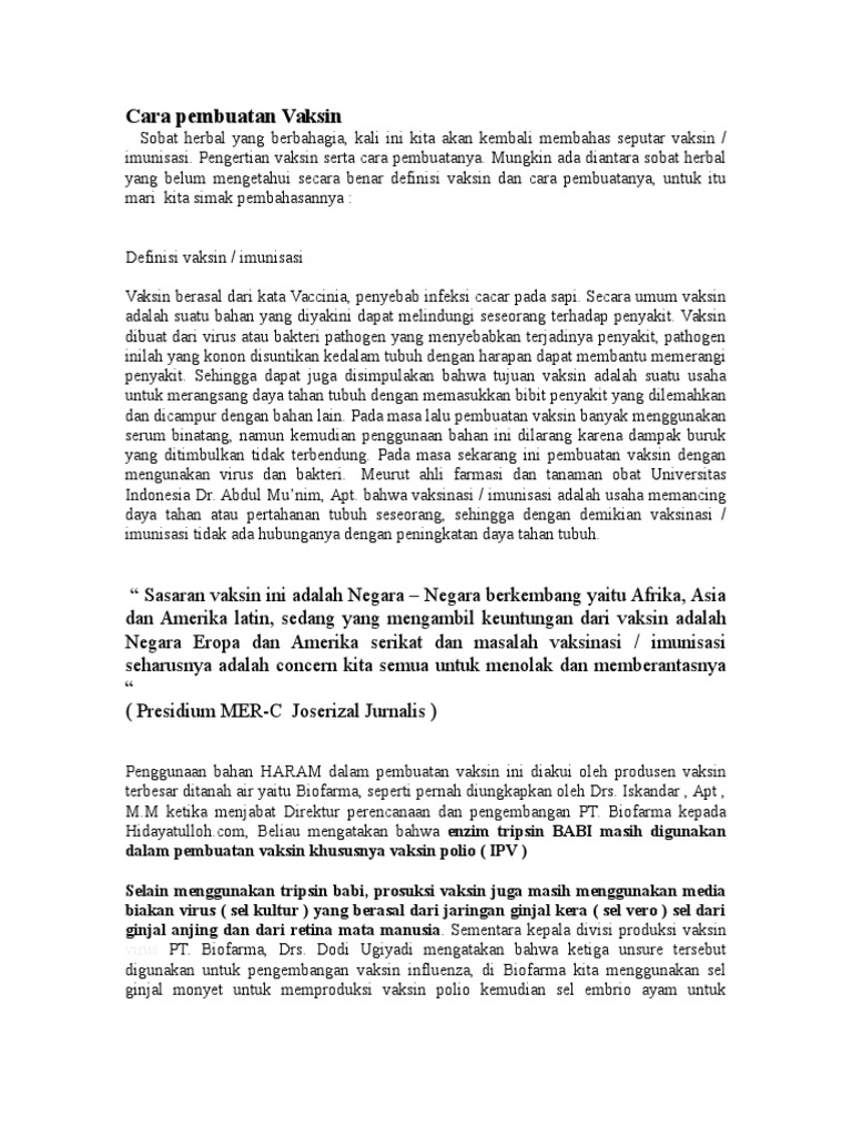Cara Pembuatan Vaksin Cara Pembuatan Vaksin