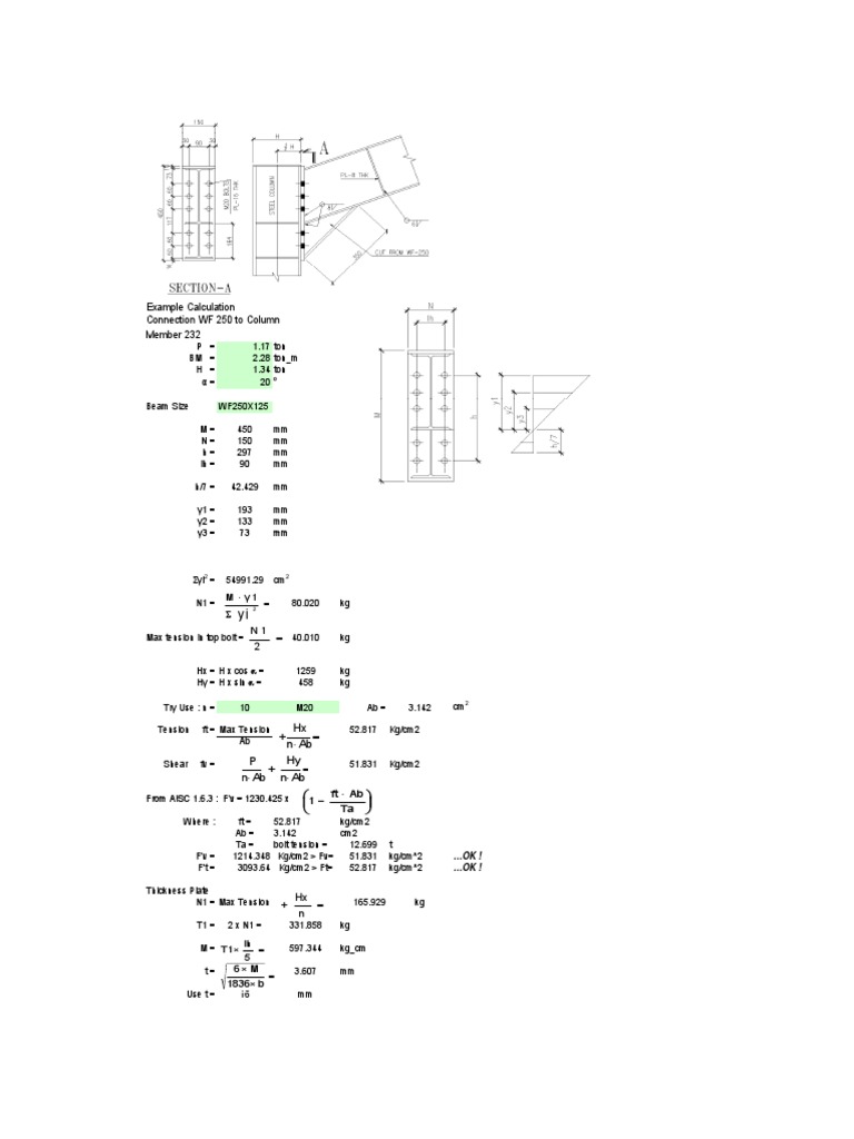 Example Calculation Connection WF 250 To Column Member 232 | PDF ...