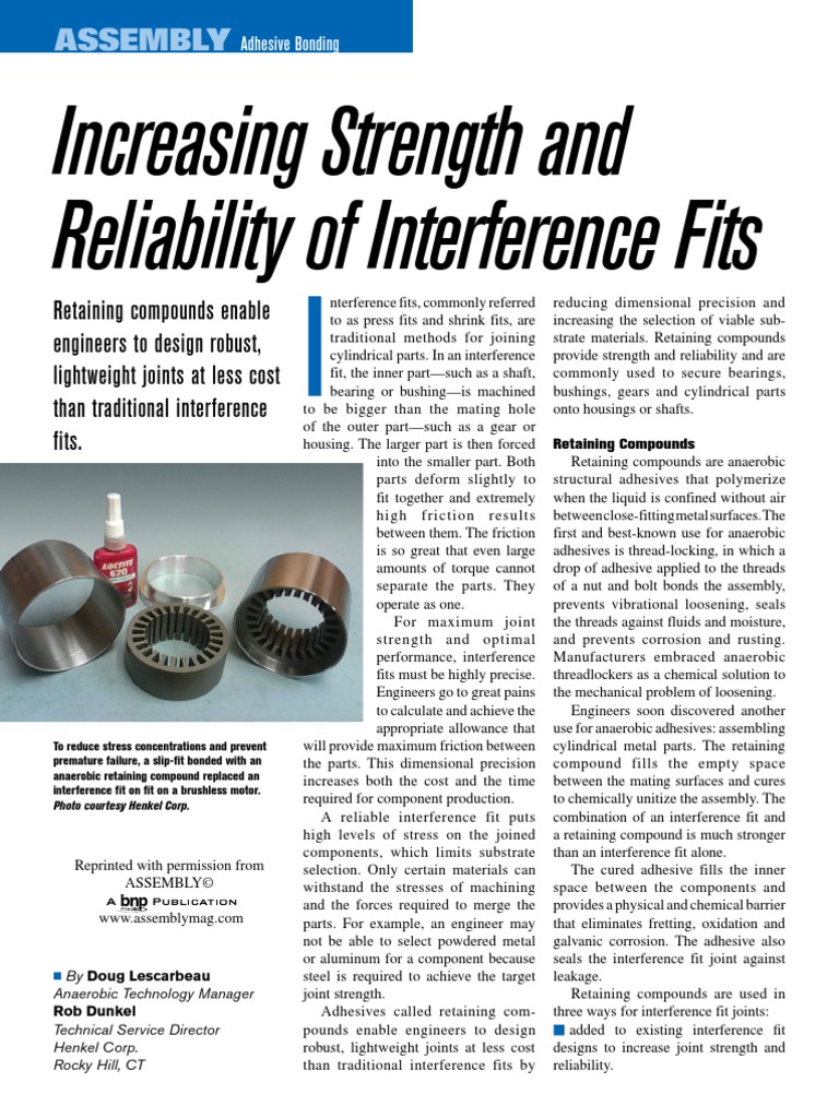 AssemblyINTERFERENCE FITS Prosthesis Bearing (Mechanical) Free