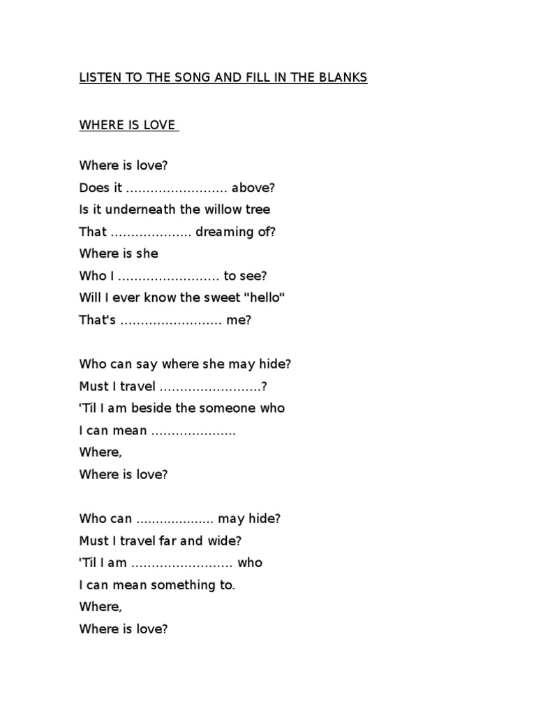Lyrics Where Is Love Oliver Twist A4 PDF