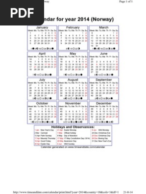 Calendar 2014 With Week