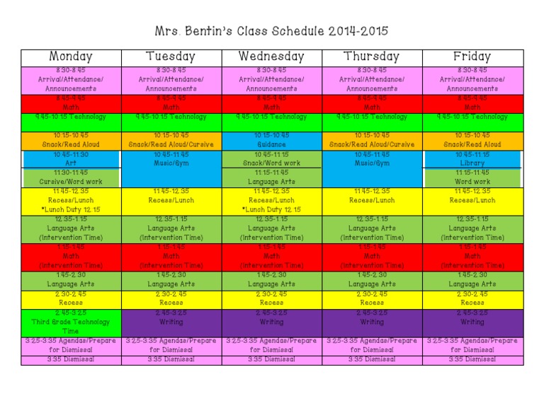 Mrs. Bentin's 2014-2015 Class Schedule | PDF | Language Arts & Discipline
