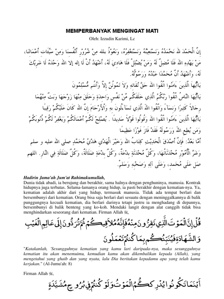 Khutbah Jum At Mengingat Kematian