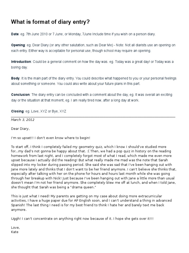 How to Write a School Diary Entry | PDF | Leisure