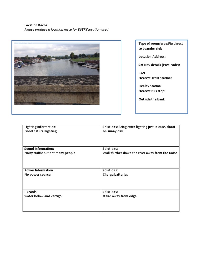 Location Recce for Leander Club Field | PDF