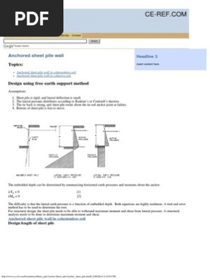Anchored Sheet Pile Wall Design Spreadsheet Dbexcelcom