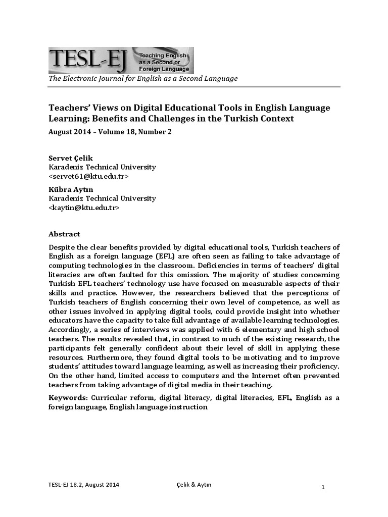 Teachers' Views On Digital Educational Tools in English Language ...