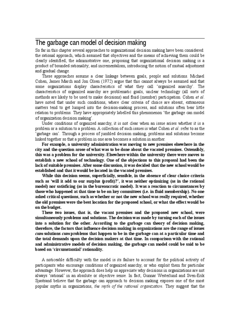 The Garbage Can Model of Decision Making Download Free PDF Decision