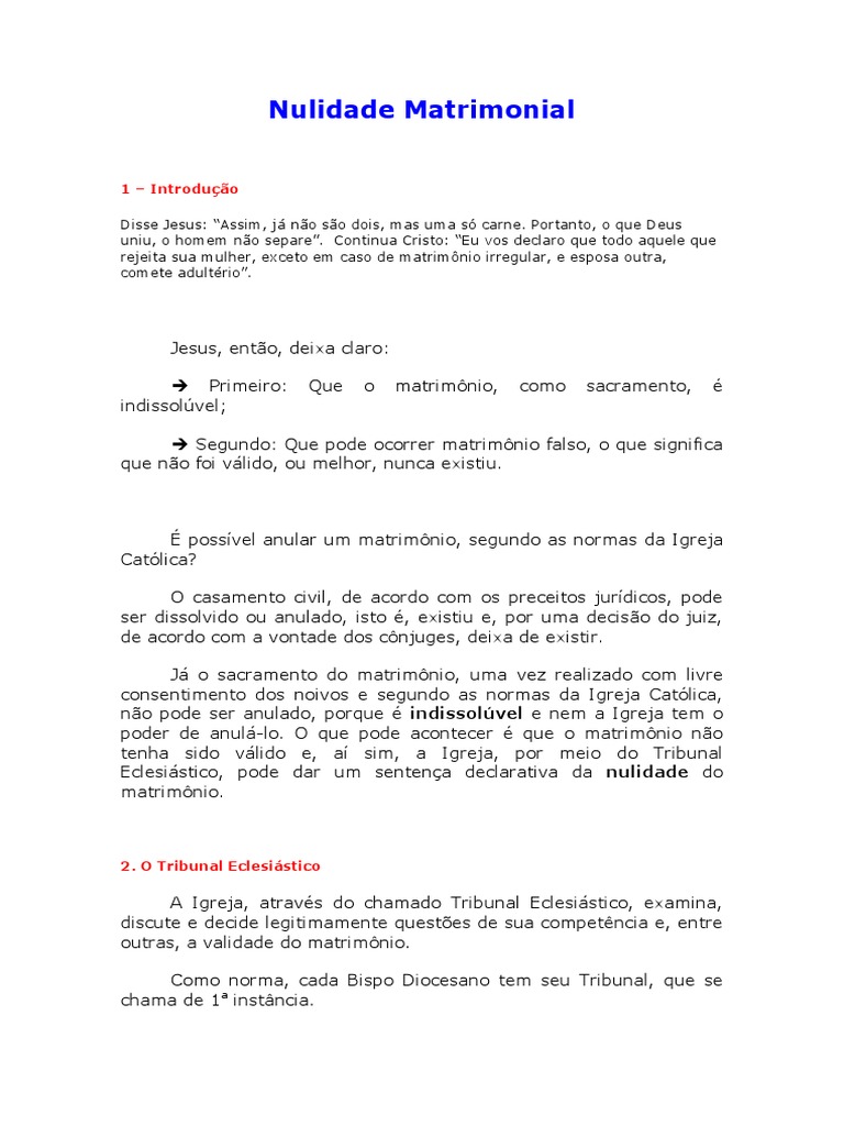 Nulidade Matrimonial | Direito Canônico | Casamento