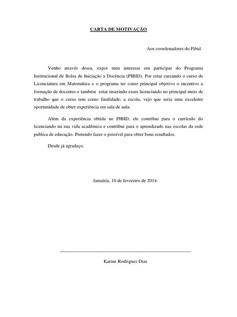 Carta de Motivação PDF