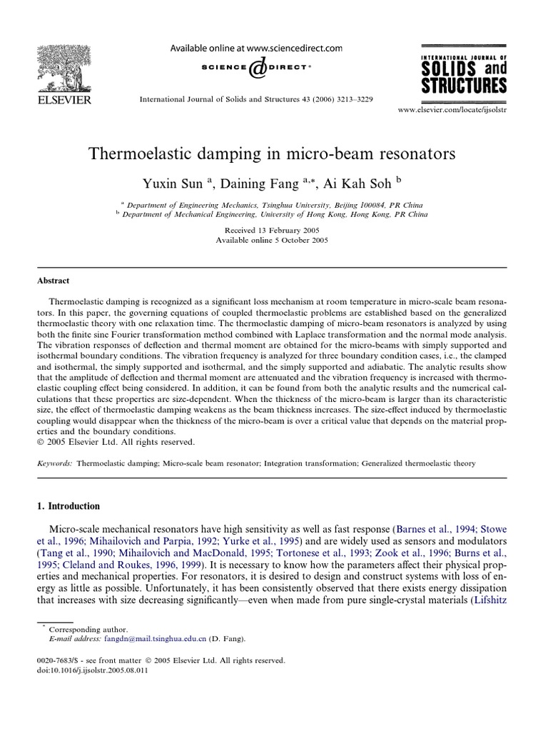 Thermoelastic Damping in Micro-Beams | PDF