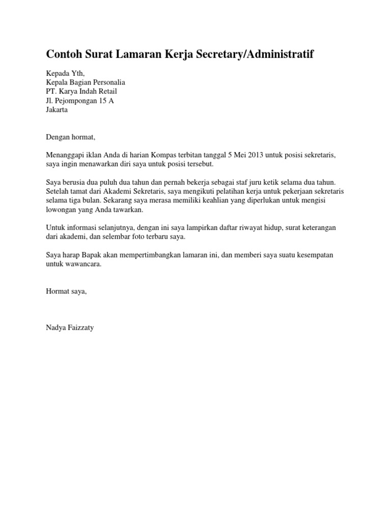 Contoh Surat Lamaran Kerja Pdf