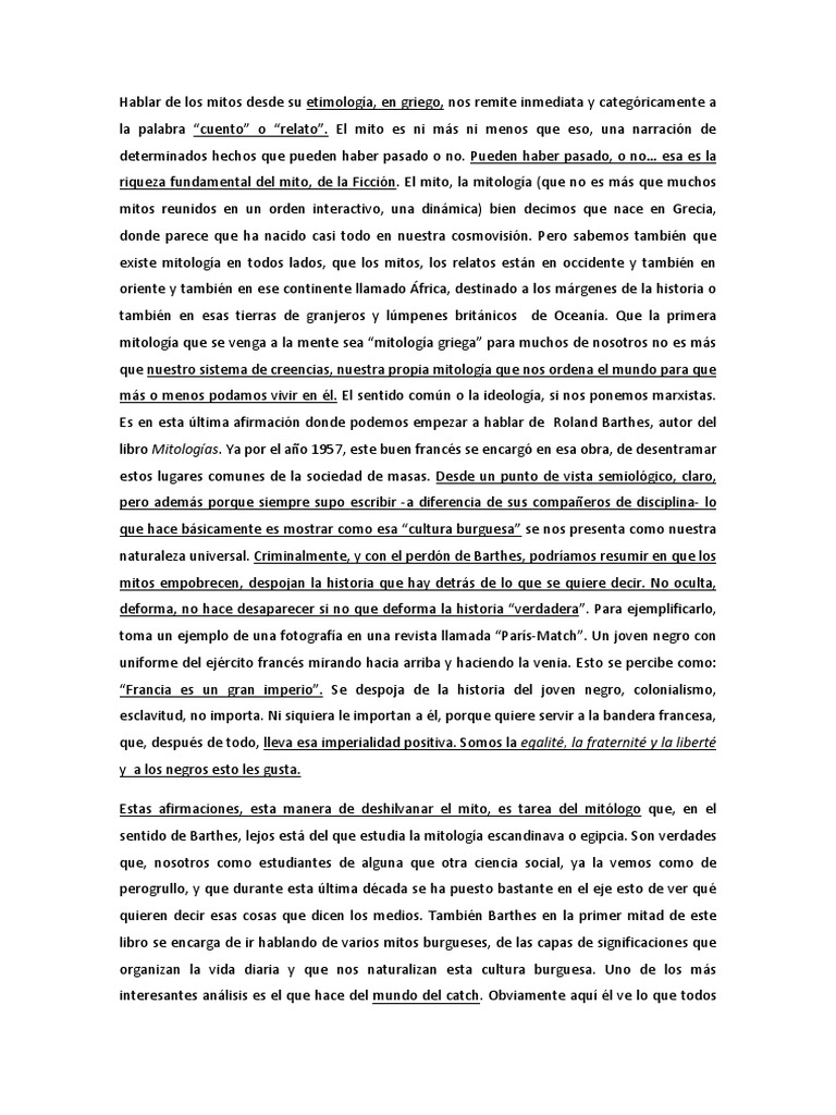 La Importancia Del Mito Pdf Mitología Mitología Griega