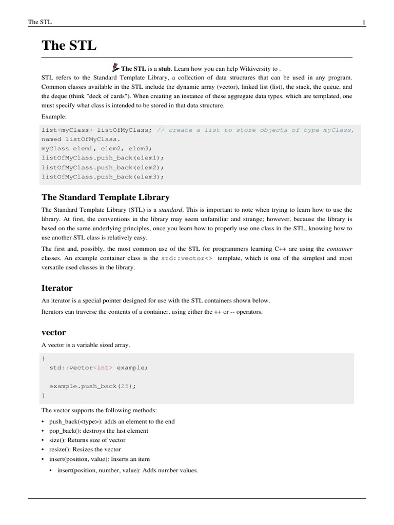 The STL The Standard Template Library PDF Array Data Structure
