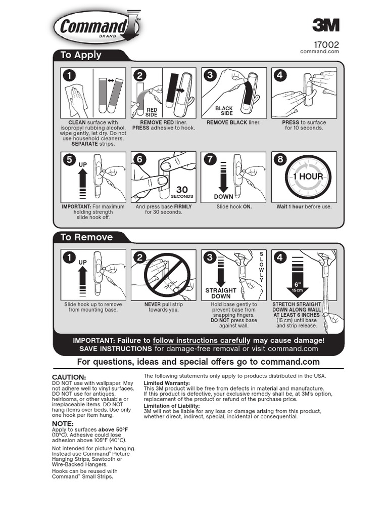 3M Command Hook Usage Instructions | PDF