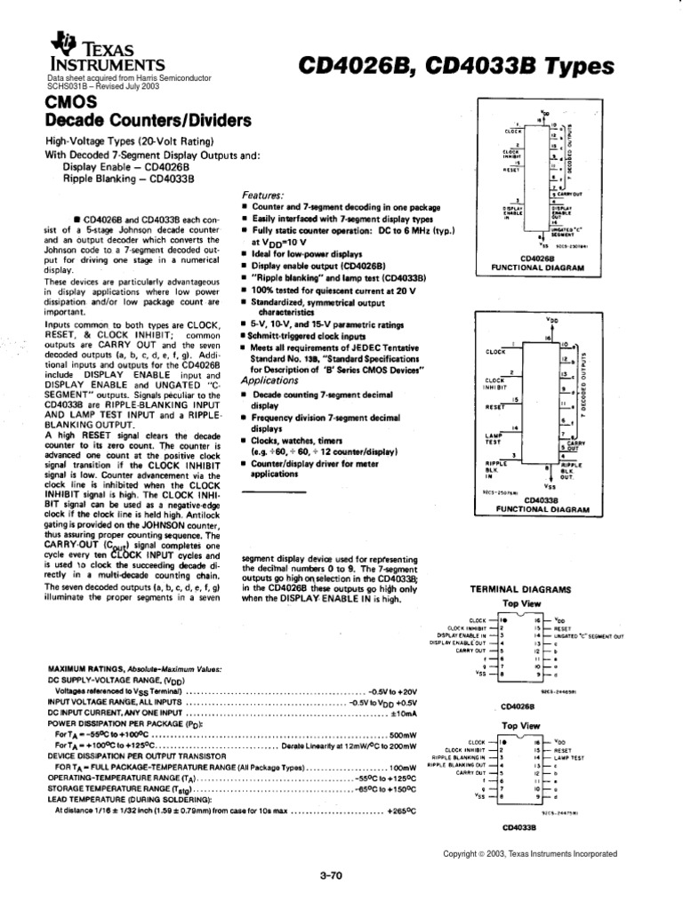 CD4026 Datasheet | PDF | Electronics | Science