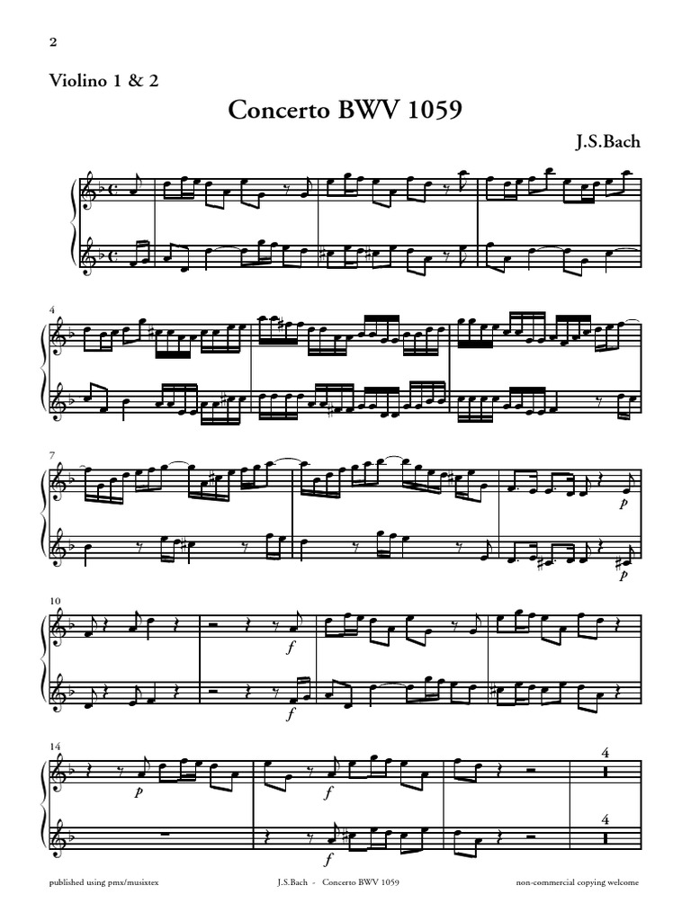 BACH Oboe Concerto in d Bwv 1059 VNs I & II Bach Family Musical Forms