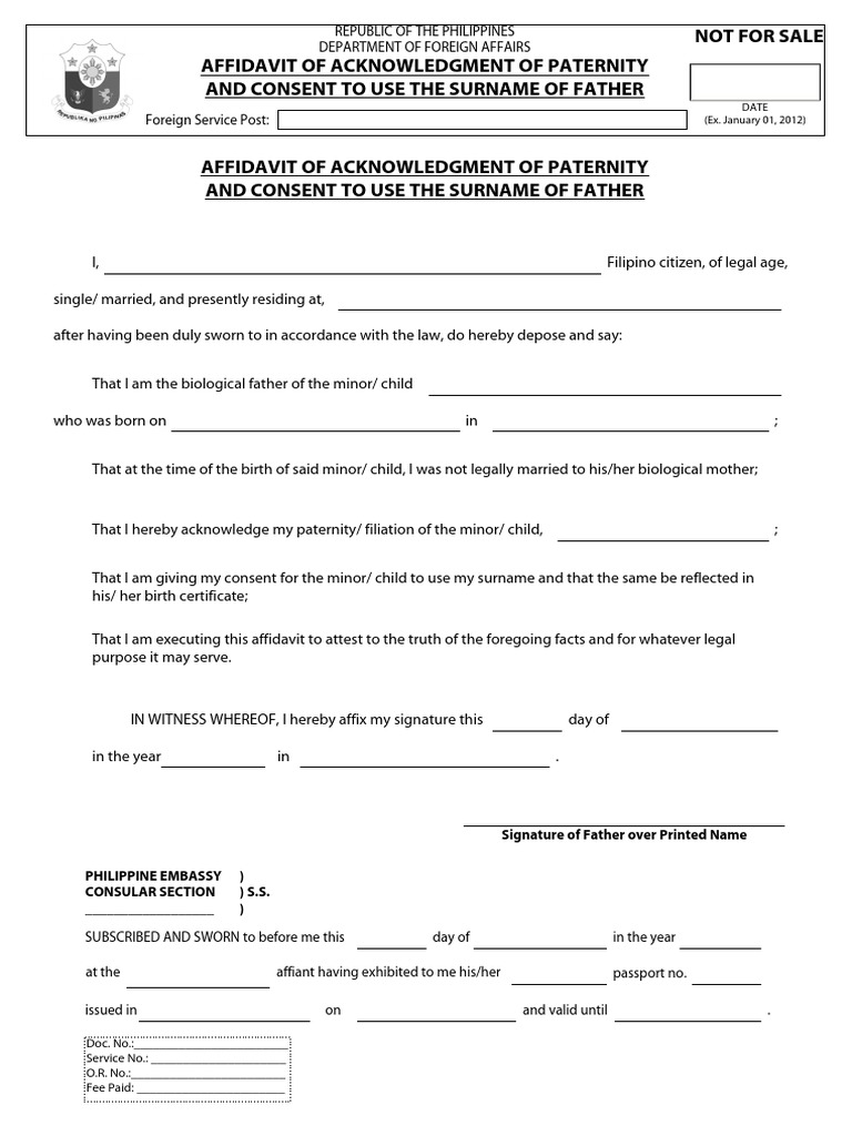 Paternity Acknowledgment Affidavit Form | PDF | Social Science | Law