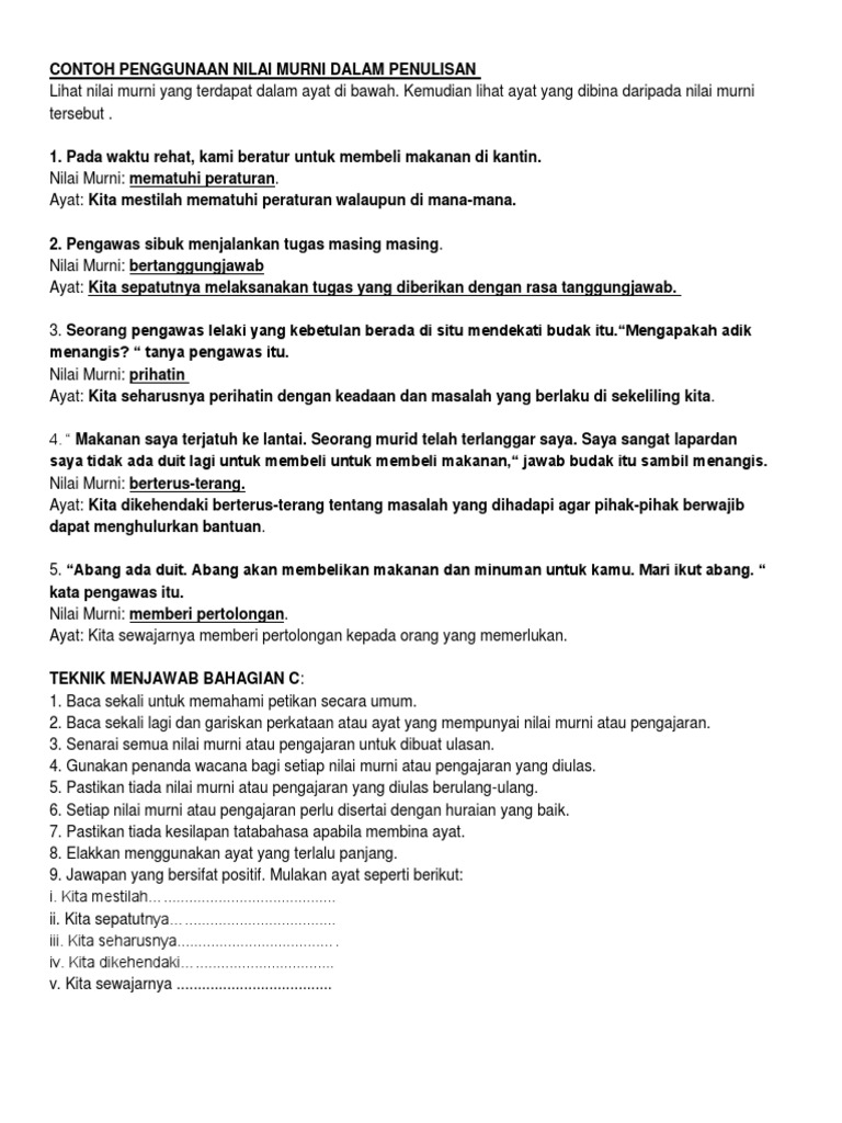 Contoh Penggunaan Nilai Murni Dalam Penulisa1 Pdf