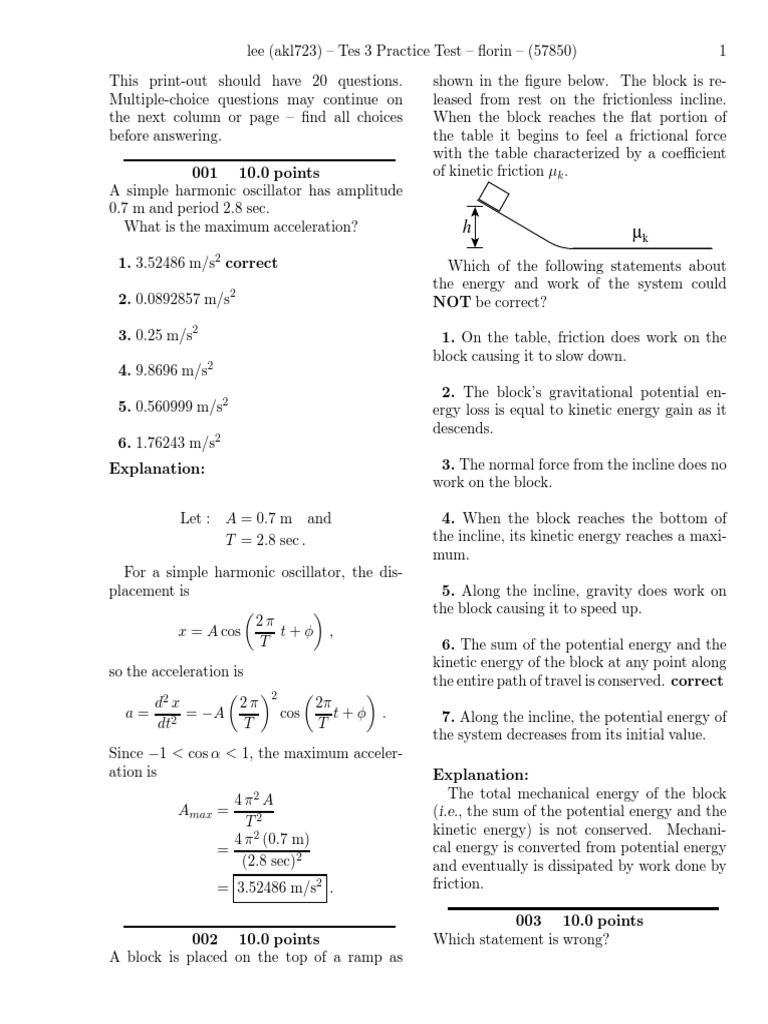 Tes 3 Practice Test: Physics Concepts | PDF | Energy Level | Potential ...