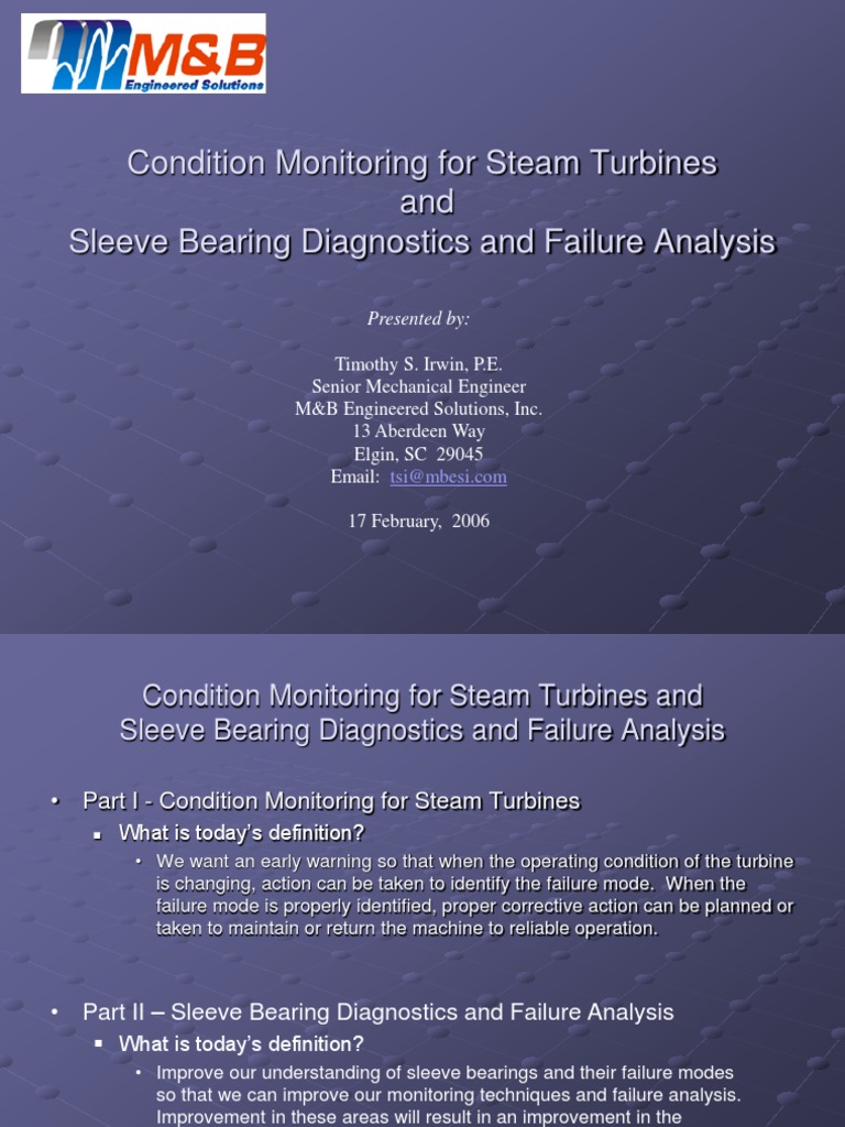 Steam Turbine Condition Monitoring and Sleeve Bearing Failure Analysis PDF Bearing
