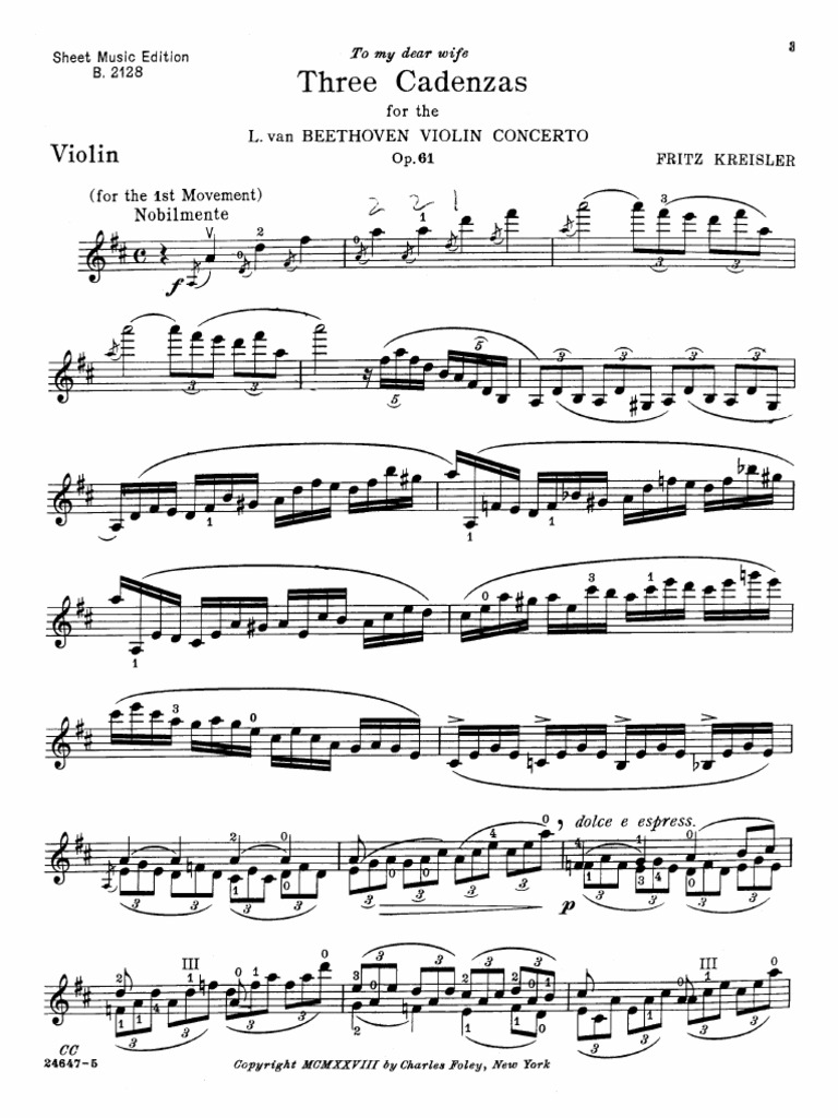 (Kreisler) Cadenzas To Beethoven Violin Concerto PDF