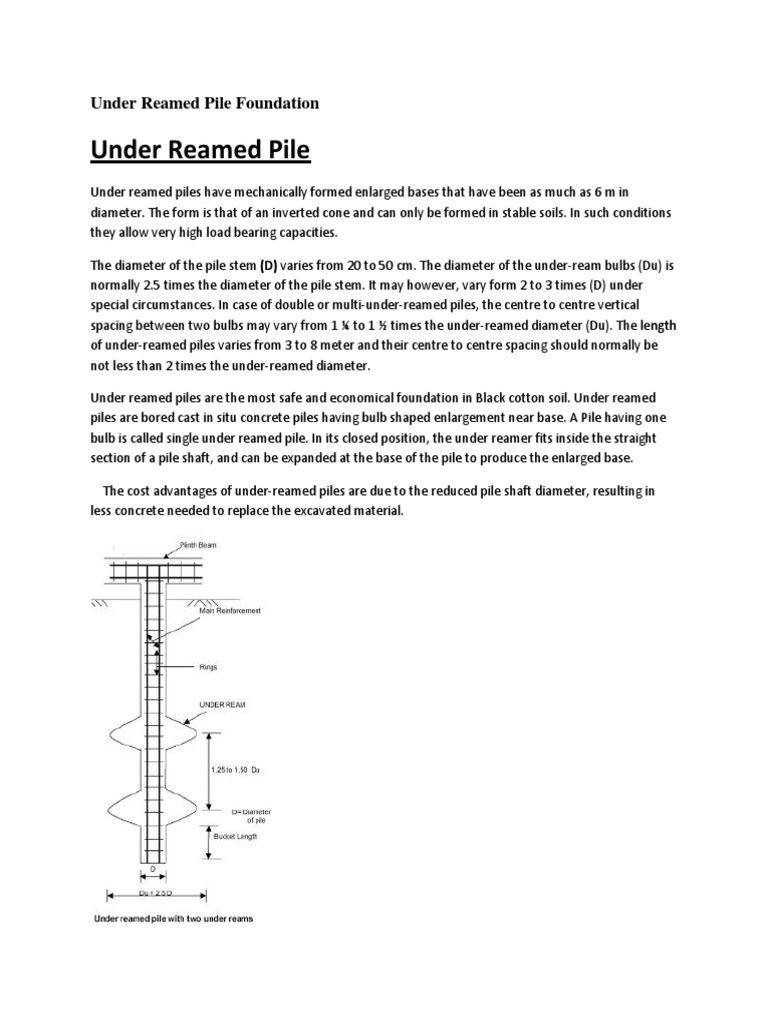 Under Reamed Pile Foundation Pdf Deep Foundation Prestressed Concrete