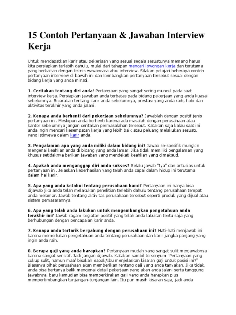 15 Contoh Pertanyaan
