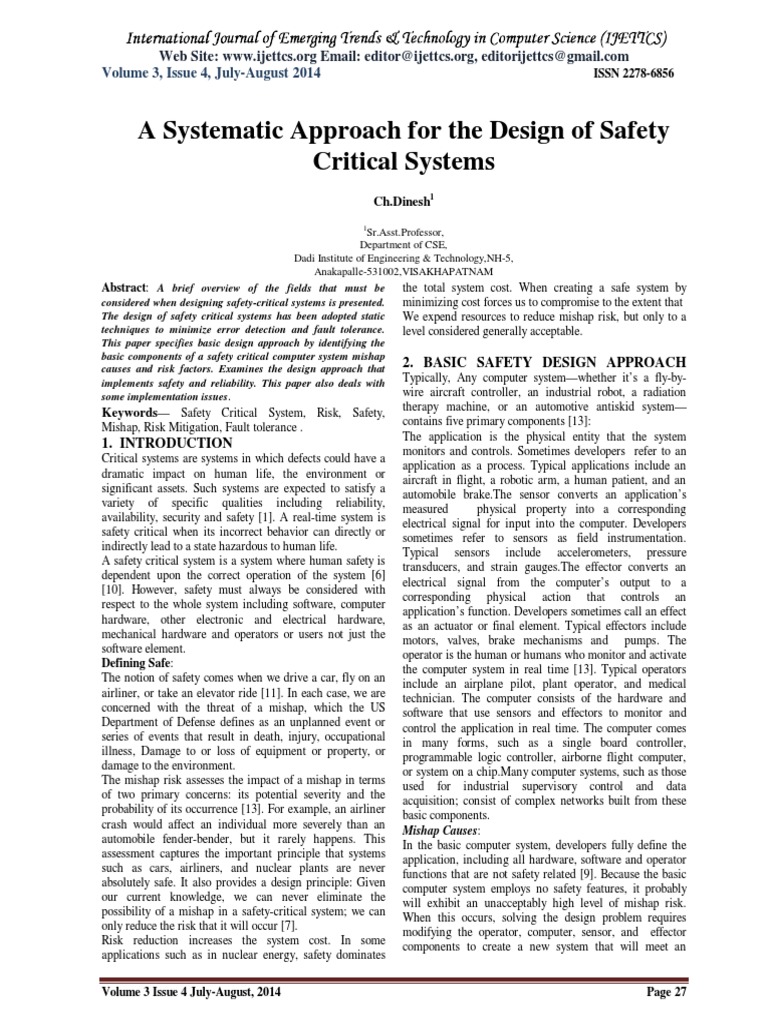 A Systematic Approach For The Design of Safety Critical Systems | PDF ...