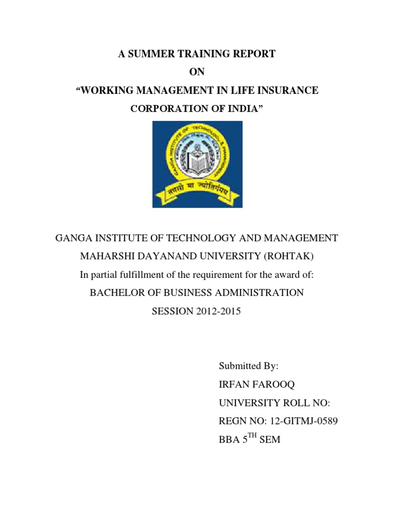 Summer Training Report on LIC Management | PDF