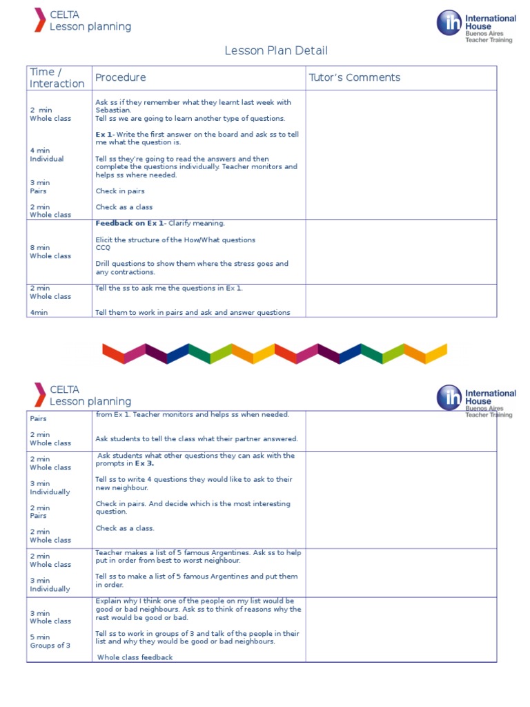 CELTA Lesson Plan: Question Types Activities | PDF