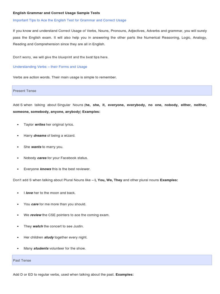English Grammar And Correct Usage Sample Tests PDF Fraction