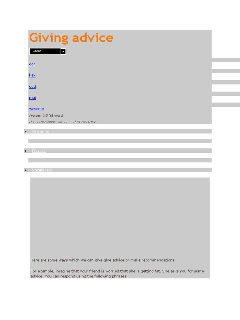 Giving Advice: Tips and Phrases | PDF