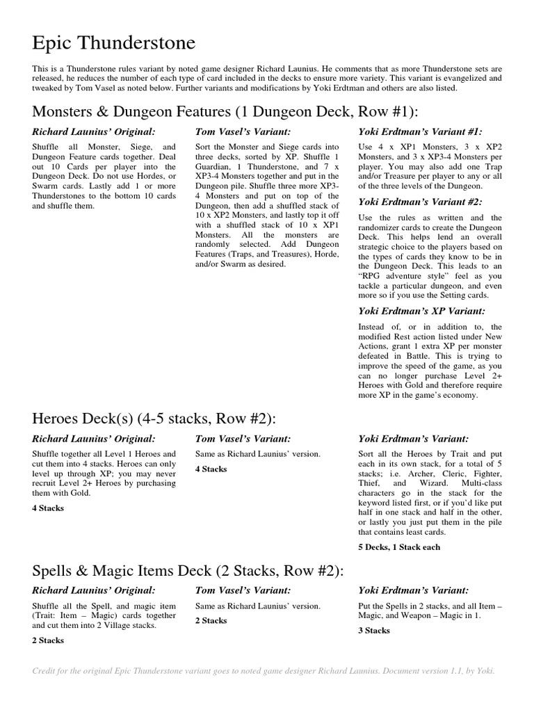 Epic Thunderstone Game Variants Guide PDF Playing Cards Video Games