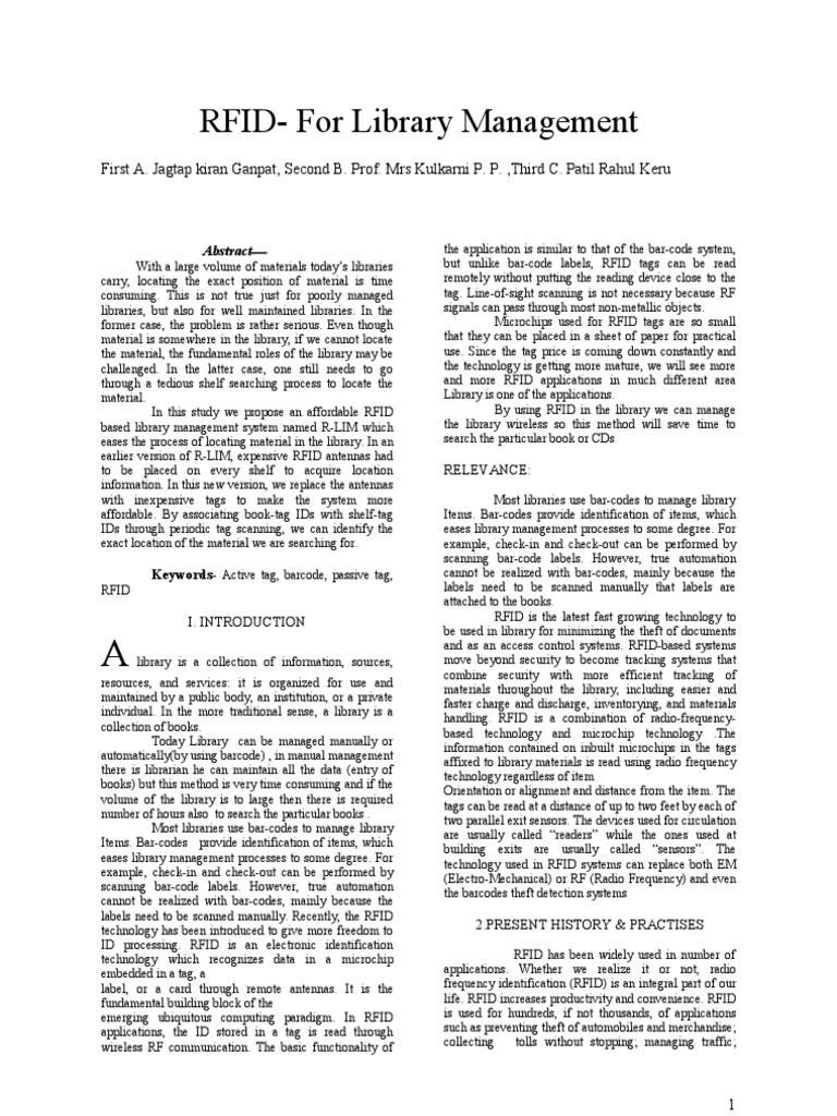 Rfid For Library Management | PDF | Radio Frequency Identification ...